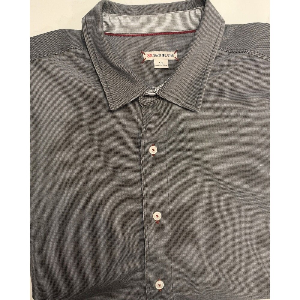 New 32 Bar Blues 2XL Button-Up Shirt Gray micro-pattern short sleeve